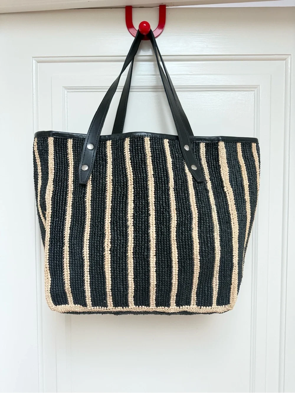 😍 NWT Rag & Bone Daily Tote Raffia Leather Black Natural Stripe